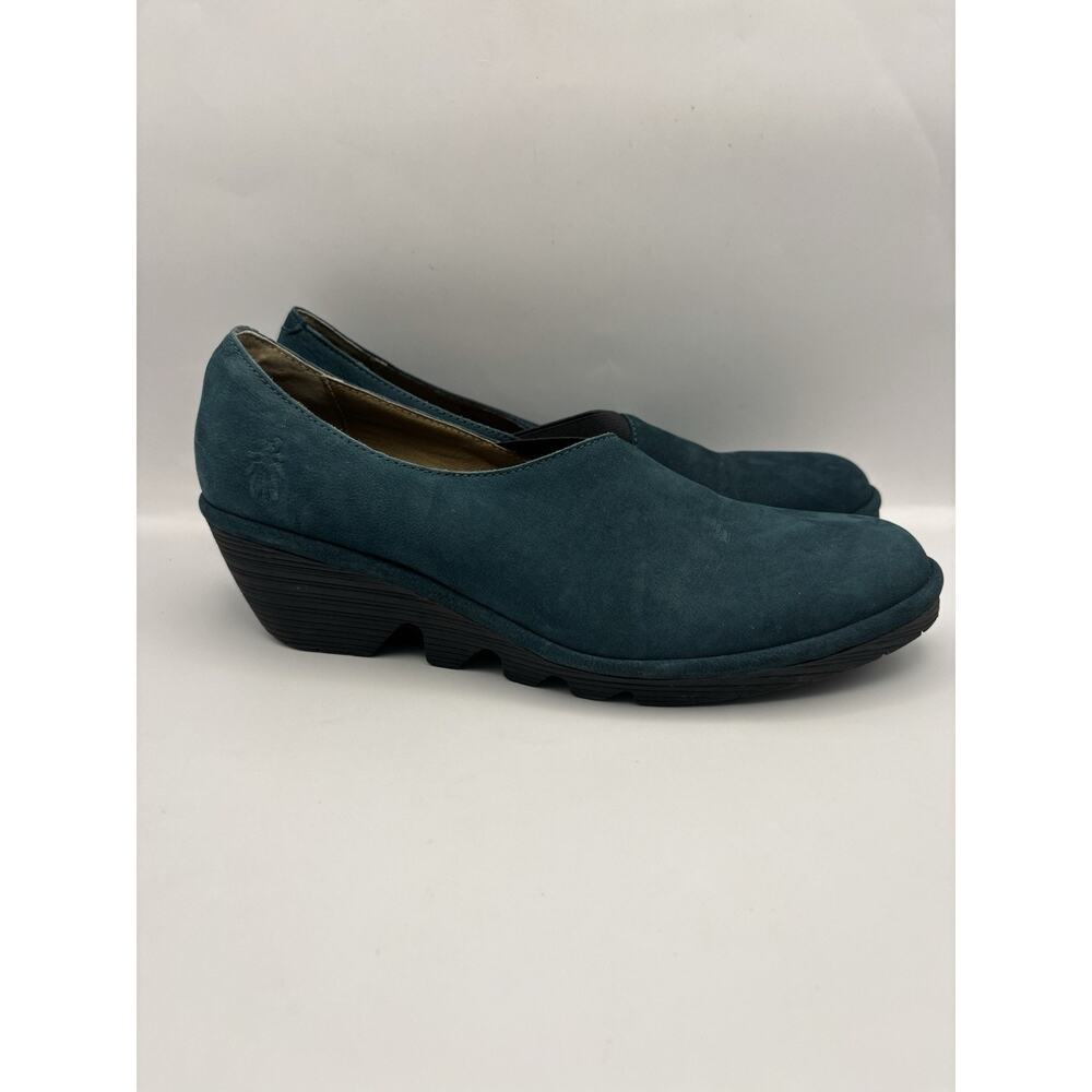 Fly London Peso Leather Blue Wedges Size 39 (Women 8-8.5)
